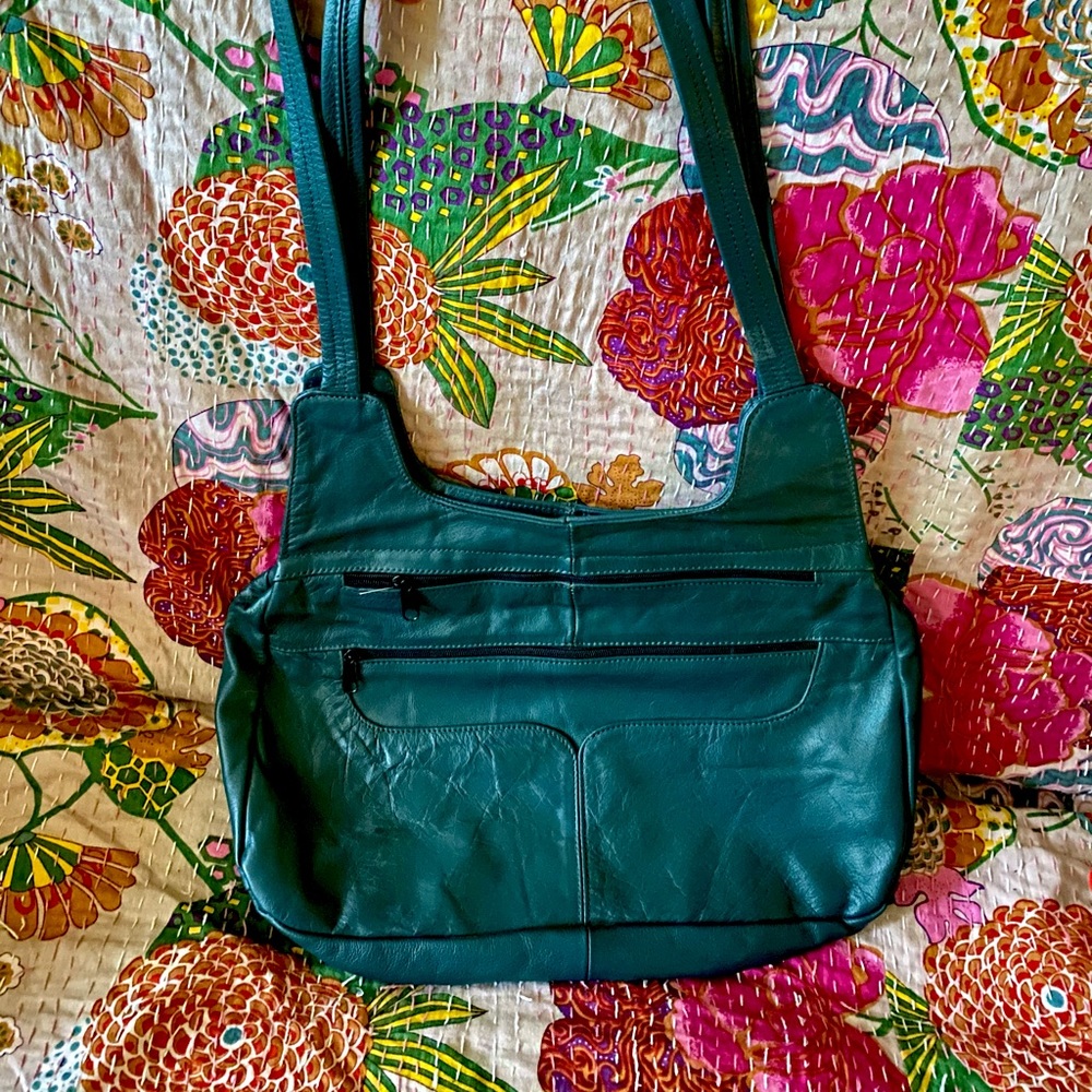70’s Teal Leather Boho Shoulder bag